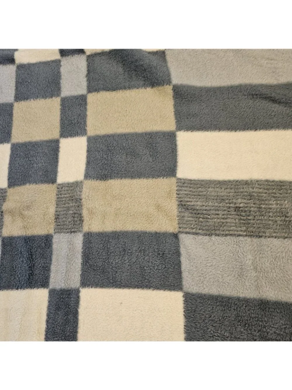VTG Reversible Blanket Plush Dralon Germany Blue White Checkered Geometric 60x80